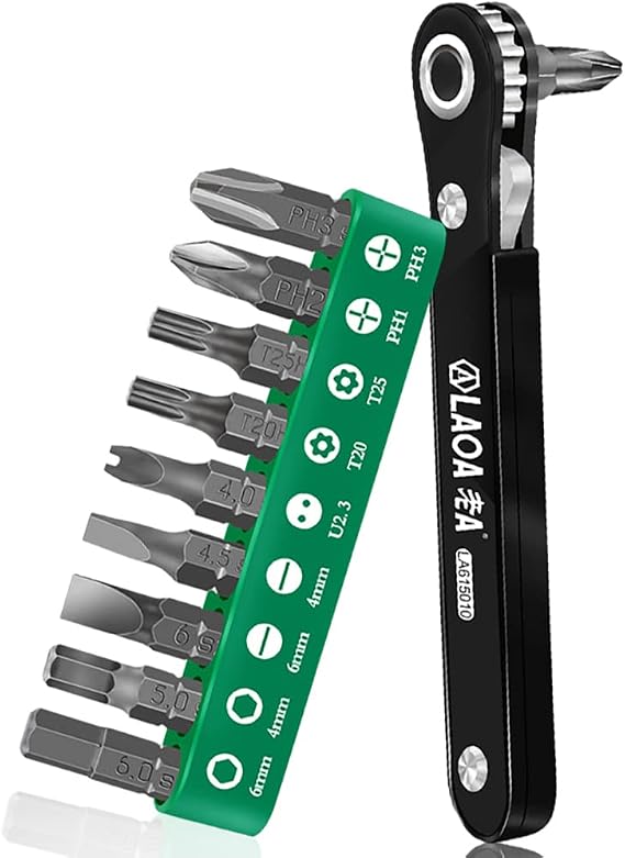 LAOA Mini Ratchet Wrench Screwdriver Bit Set with Hex Shank Phillips,Slotted,Hexagon,Torx Bits High Torque and 90 Degree Right Angle Tool