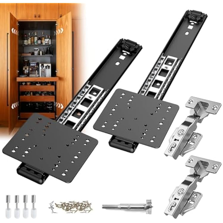 Pocket Door Hardware Slides, Heavy Duty Pocket Sliding Door Hardware Kit with Pivot Hinge for Cabinet & Wardrobe, Silent Retractable System for Inset Doors12in,Set 1