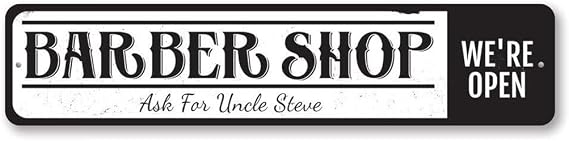 Barber Shop Sign, We're Open Sign, Custom Hairstylist Sign, Hairdresser Barber Name Aluminum Decor - 6 x 24