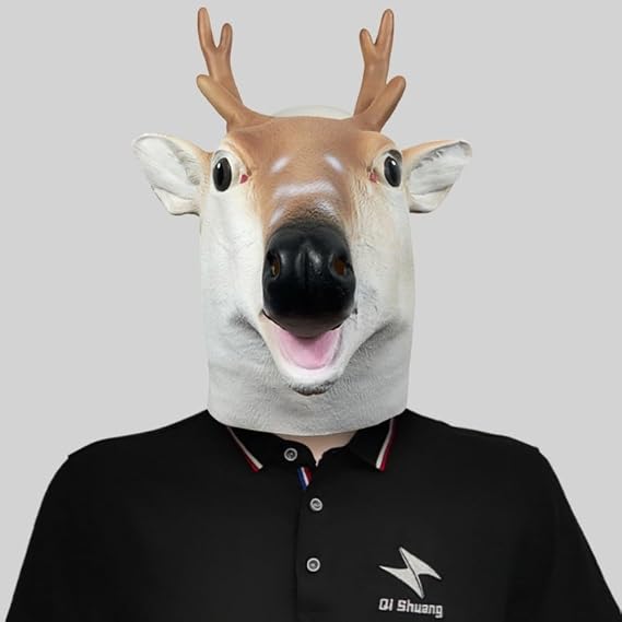 Animal Head Mask, Cat Deer Head Latex Animal Mask, Novelty Halloween Costume for Masquerade Party Dressing Up Mask