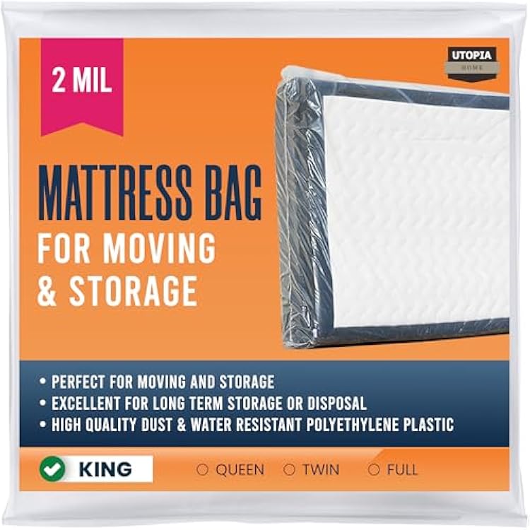 Utopia Home King Size Mattress Cover for Moving, 2 Mil Thick Plastic Mattress Bag for Disposal, Mattress Encasement Fits Mattresses up to 14 Inches, Mattress Bags for Moving