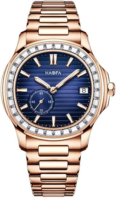 Haofa Micro-Rotor Automatic Mechanical Watch for Men 9.7MM Thin Second Disk Calendar Mens Watch Zircon Bezel Sapphire Stainless Steel Luminous Watch Business Casual 2290
