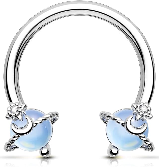 OUFER Septum Rings 16g, 316L Stainless Steel Septum Piercing, Star and Moon Design Opal Septum Jewelry, Helix Daith Snug Conch Piercing Jewelry For Women Men