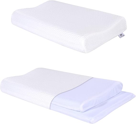 SUQ I OME Slim Sleeper-Gel Thin Memory Foam Pillow for Sleeping,Thin Low Cervical Profile,for Neck Pain, Stomacher, Back and Side Sleeper (23.6x13.7x2.4/1.9 inch Gel, White)