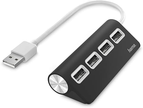 Hama 00200119 External 4-Port USB 2.0 Hub, USB Powered, Black