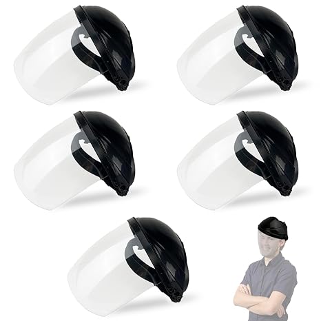 5 Pcs Lightweight Mask with Ratcheting Head Strap  Impact Resistant Face Mask Shield,Safety Face Mask Shield with Adjustable Washable Head Strap for Working,Grinding,Cutting