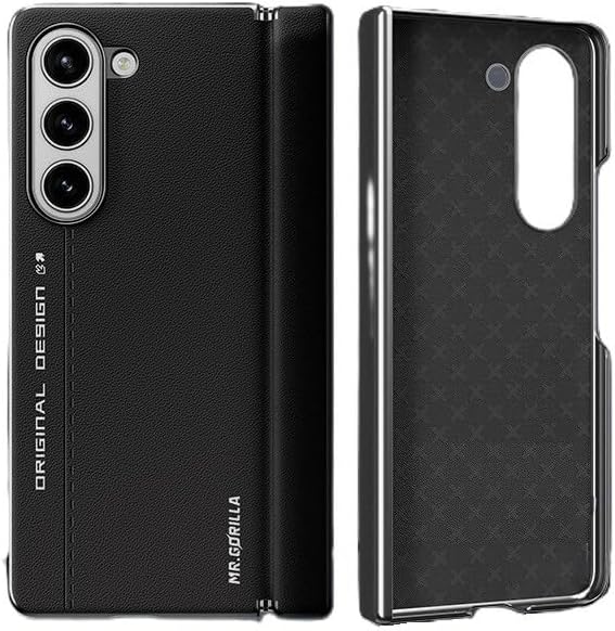 Blueo Samsung Fold 5 Siyah Premium Leather Deri Anti-Drop Folding Telefon Kılıfı