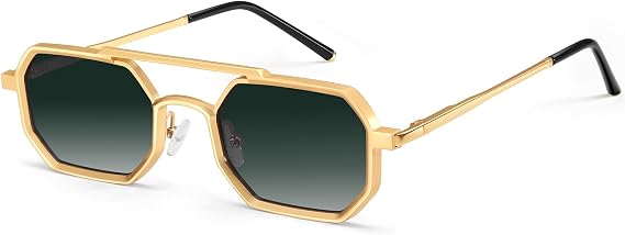 Square Narrow Octagon Sunglasses Men Small Frame Metal Steampunk Y2K UV400
