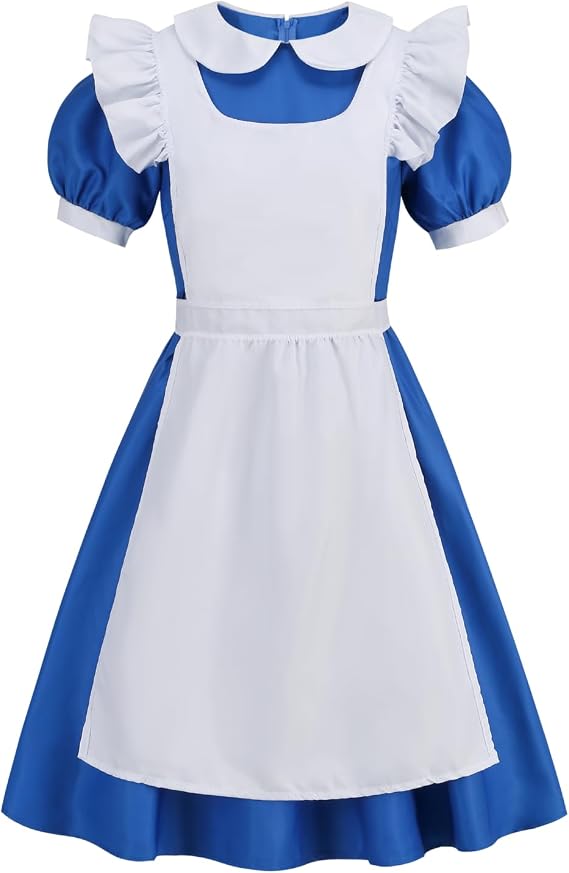 French Maid Outfit Doll Collar Lolita Dress for Women, Anime Cosplay Outfit Set for Halloween Party Theme Cafe