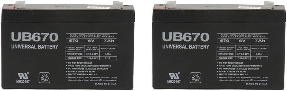 Universal Power Group 6 Volt 7.0 Ah Rechargeable Battery - 2 Pack