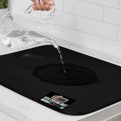 GORILLA GRIP Ultra Water Absorbent Microfiber Dish Drying Mat, 18x24, Quick Dry Thick Mesh, Slip Resistant Pad for Sink Dishes or Under Rack, Kitchen Counter Accessories, Machine Wash Mats, Black