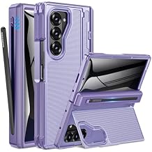 Caka for Samsung Galaxy Z Fold 6 Case [Thinner S Pen Holder] [Hidden Kickstand] [Hinge Protection] [Screen Protector] Shockproof Hard Phone Cover with Anti-Slip Textured for Fold6 - Privacy Purple