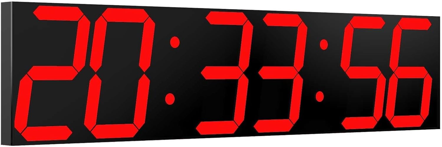 CHKOSDA Digital Wall Clock with Auto Dimming Function, Extra Large LED Digital Clock with Remote Control, Giant Countdown Timer, 27-Inch Width LED Display, 6 Digits, Wall Mounted, with Date and