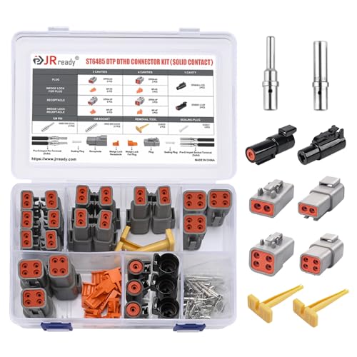 JRready ST6485 DTP DTHD Connector Kit, Deutsch Connector Kit, DTP Connectors 2 4 Pin and DTHD Connectors 1 Pin with Size 12 Solid Contacts Deutsch Pin 12-16AWG, Removal Tools