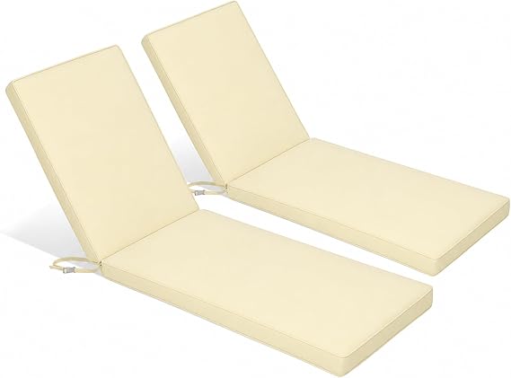 BPS 72x22 Inch Outdoor Chaise Lounge Cushions 2-Pack, Fade & Water Resistant Olefin Fabric Patio Chair Cushions, Removable Cover & Adjustable Straps for Sunbathing, Tanning Loungers & Recliners