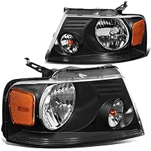 DNA MOTORING Headlights Assembly Compatible with 04-08 F-150/06-08 Mark LT, Black Amber, HL-OH-F1504-BK-AM