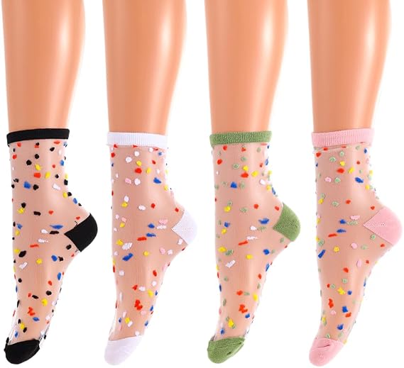 Abien Sheer Socks See Through Mesh Sock Transparent Tulle Socks 4 Pairs for Women