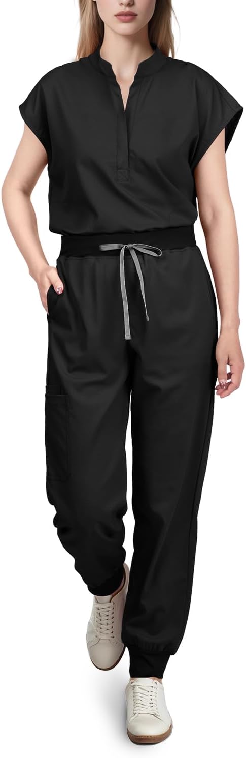 Scrubs for Women Set, Cool Stretch Jogging Scrub Nurse Uniform Set, Comfortable Breathable Scrub Tops and Scrub Pants