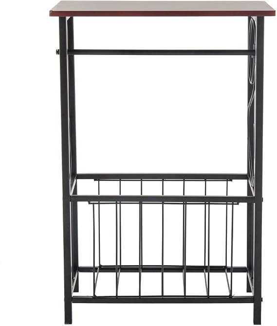 Industrial C Side Table - Wood and Metal Wide Rectangle for Living Room and Bedroom, Iron Coffee Table, Fully Assembled, Brown