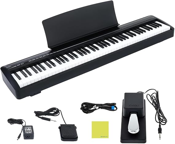 Kawai ES120 88-Key Portable Digital Piano, Stylish Black Bundle | Harmonic Imaging Sound Technology, 88 Grade-Weighted Keys, Damper Pedal & Polishing Cloth Included