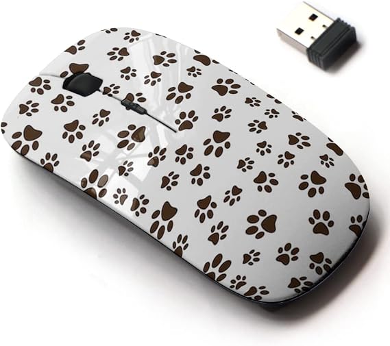 2.4G Wireless Mouse with Cute Pattern Design for All Laptops and Desktops with Nano Receiver - cat Dog Brown paw Prints