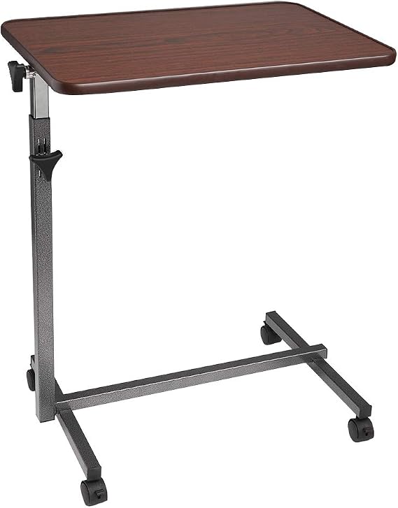 Adjustable Overbed Bedside Table with Wheels,Mobile Laptop Computer Standing Desk Cart (Brown)