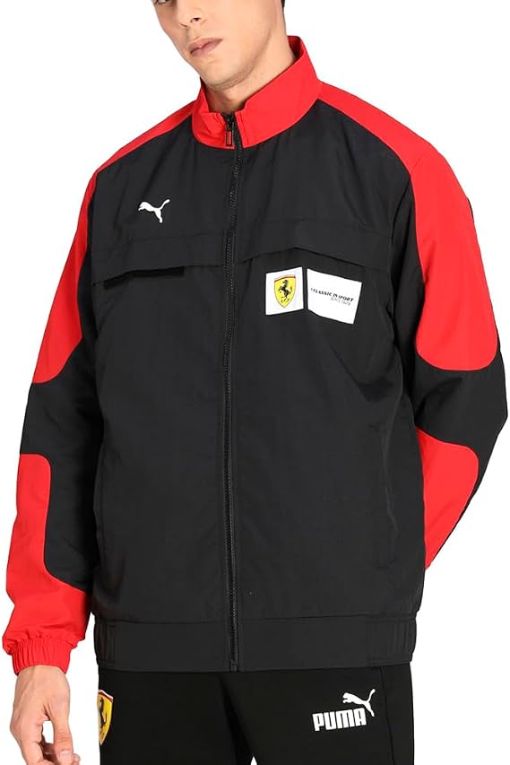 PUMA Mens Ferrari Race Statement Woven Jacket Adjustable Closure - Red, LARGE