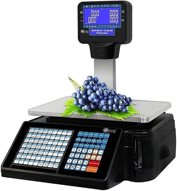 Price Computing Scale, Weight Scale Price Computing Retail Food Meat Scale with LCD Display Screens and Thermal Printer, 66lb Capacity, for Food Retail Store, Superm(