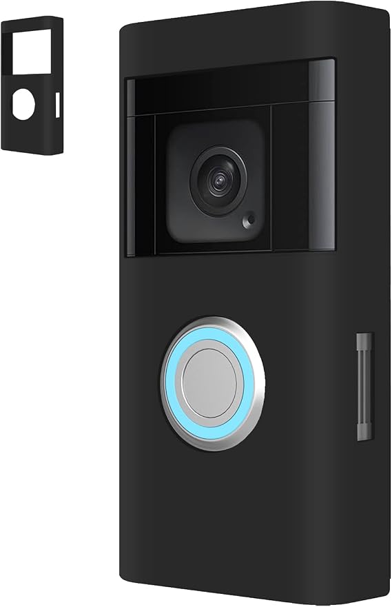 Silicone Skin Case Compatible with R-ing Battery Doorbell Plus Cover with Sun Glare, UV & Weather Protection (Black-New) (Battery Doorbell Plus)
