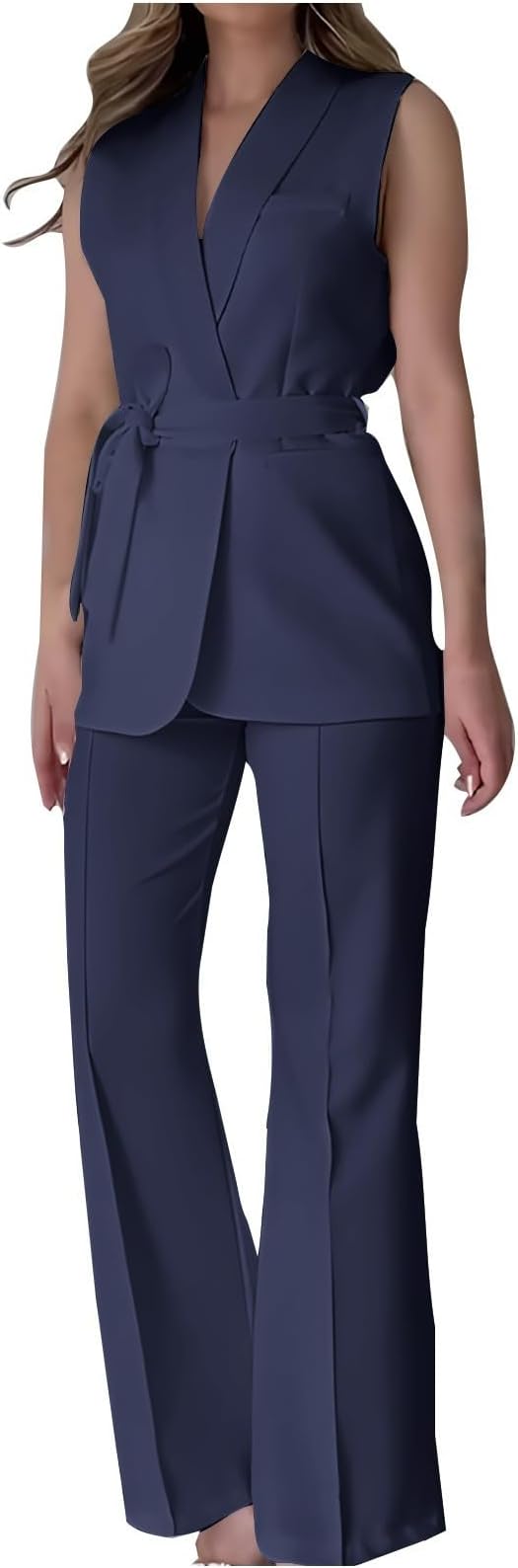 Womens Blazer 2 Piece Outfits Sleeveless Blazers Vest Wide Leg Pant Suit Sets Dressy Casual Business Office Work Suit