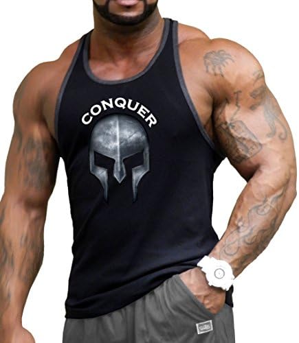 Mens Workout Tank Top for Bodybuilding Weight Lifting Gym Fitness Training with Conquer Design