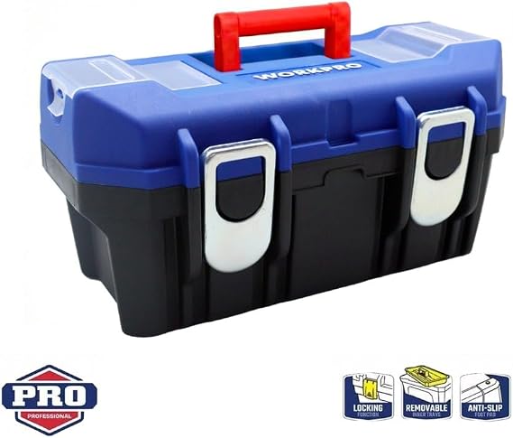 WORKPRO 19'' Metal Kilitli Plastik Takım Çantası, ABS Malzeme, 48.8x26.5x24.5 cm, 15 kg Taşıma Kapasiteli, 2 Şeffaf Bölmeli