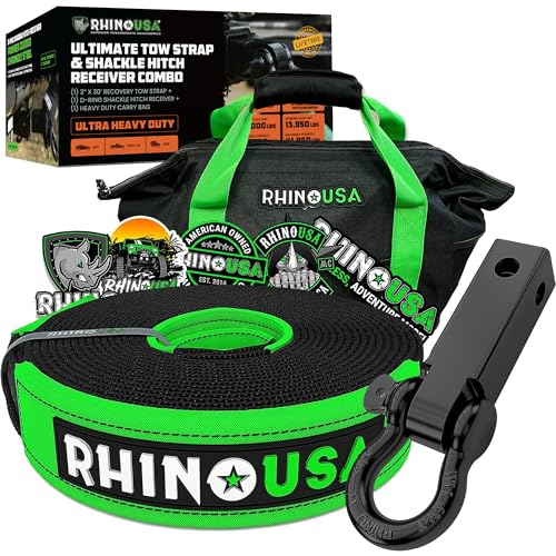 Rhino USA Heavy-Duty Recovery Gear Combos Off-Road Truck Vehicle Recovery, Best Offroad Towing Accessories 30 Strap  Shackle Hitch