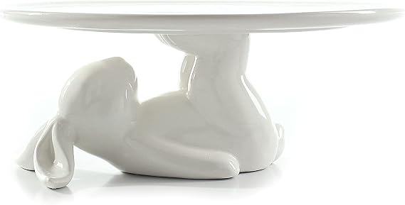 Pedestal Cake Stand, White Ceramic Bunny Plate for Easter,Fits 6-8 In Cakes