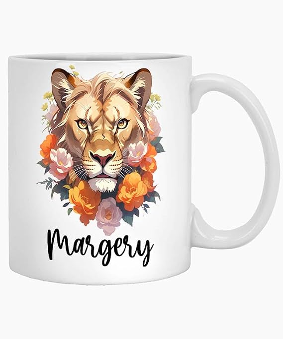 Lioness Mug - Lion Gifts for Women Name Margery 11oz White Mug Lion Lover Gifts - Watercolor Mug - Personalized Cup - Lion Leo Horoscope Mug 11 Oz White Ceramic Coffee Mug 582773