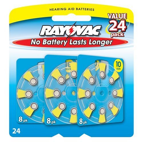 Rayovac Hearing Aid Battery, Size 10, 24 Batteries