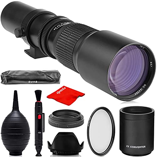 Opteka 500mm1000mm f8 Manual Telephoto Lens for Nikon F-Mount D6, D5, D4, DF, D850, D810, D780, D750, D700, D610, D500, D7500, D7200, D7100, D5600, D5500, D5300, D5200, D3500, D3400, D3300, D3200