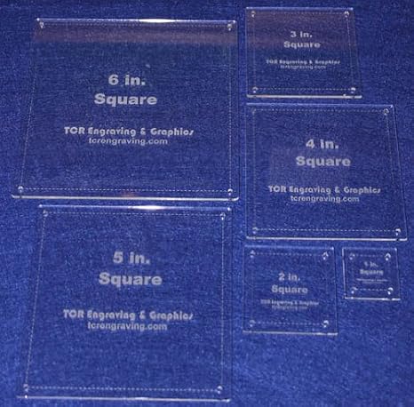 Square Quilting Templates Set - 1, 2, 3, 4, 5, 6 Inches - 1/8 Inch Thick