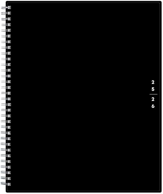 2025-2026 Blue Sky 8.5-inch x 11-inch Academic Year Weekly & Monthly Planner, Plastic Cover, Solid Black (134433-A26)