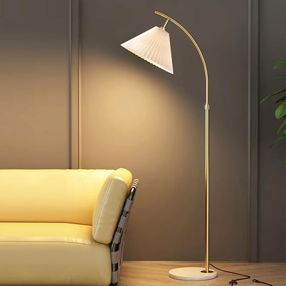 Floor Lamp Adjustable Head 180 Pleated Fabric Floor Lamps Vertical Lamp Golden Iron High Lamps Nordic Minimalist Floor Lamps Classic Floor Lamps Polished Metal Marble Base Pou, BINF