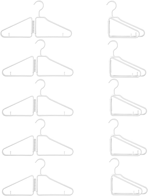 Foldable Clothes Hangers | Portable Plastic Clothes Hangers | Space Saving Design | Lightweight Travel Accessories - 10 Pack
