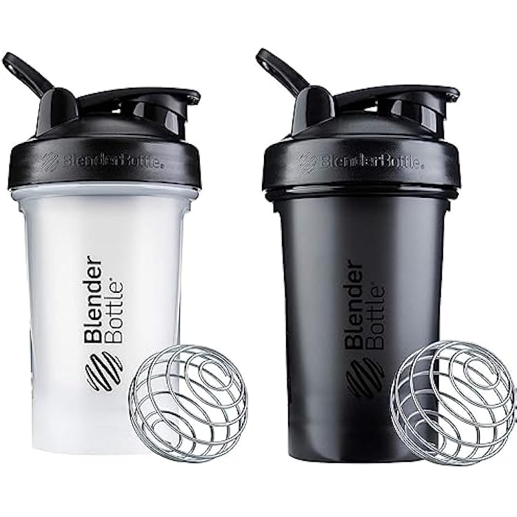BlenderBottle Classic V2 Shaker Bottle Perfect for Protein Shakes and Pre Workout, 20-Ounce, ClearBlack & Classic V2 Shaker Bottle Perfect for Protein Shakes and Pre Workout, 20-Ounce, Black