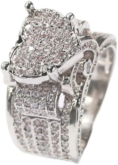 14K Gold over S925 Sterling Silver Heart-Shaped Commitment Ring for Men, Luxurious Pave Halo Moissanite Design,Dainty Gift for Him