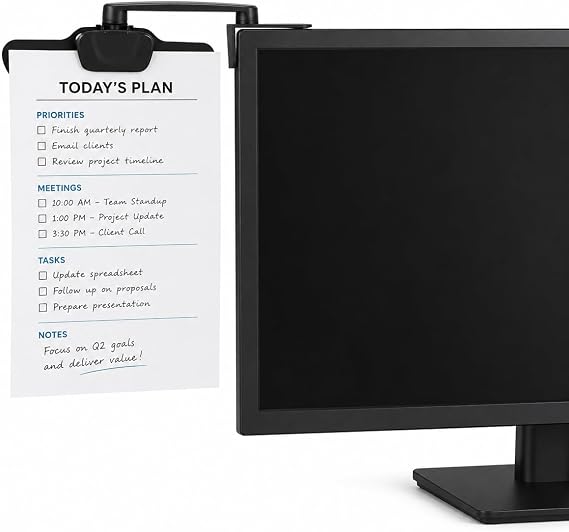 Mount-It! Monitor Document Holder Clip, Swivel 360, MI-9005 | 3M adhesive mount attaches to either side of monitor, swivels 360 for typing and data entry.