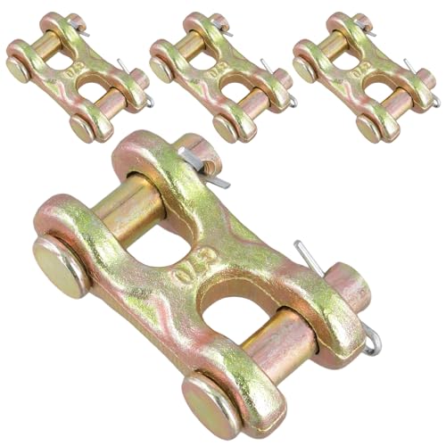 4 Packs 38 Inch Twin Clevis Link, Zinc Plated G70 Forged Chain Repair Links, Truck Trailer Tie Down Links for Trucks, Trailers, 6600 Working Load Limit