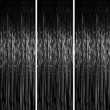 Voircoloria 3.3 x 6.6 ft Foil Fringe Backdrop Curtains, Tinsel Streamers Party Decorations, Fringe Backdrop for Birthday, Baby Shower, Gender Reveal, Graduation (3, Black)