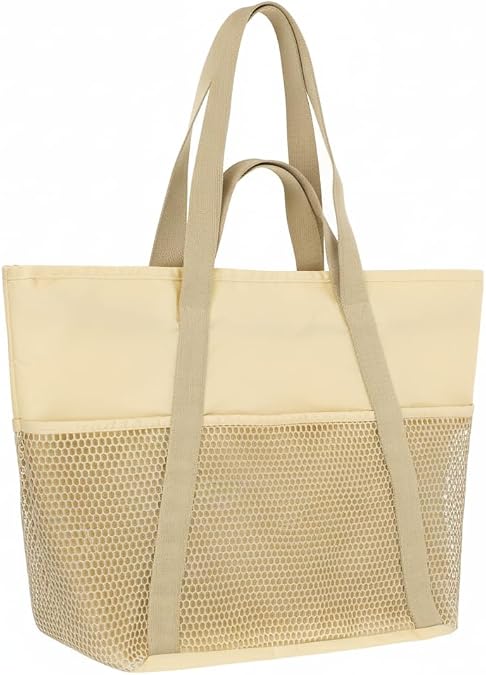 F-color Waterproof Beach Bags for Women - Machine Washable Travel Tote Bag with Zipper Cruise Swim Vacation Essentials