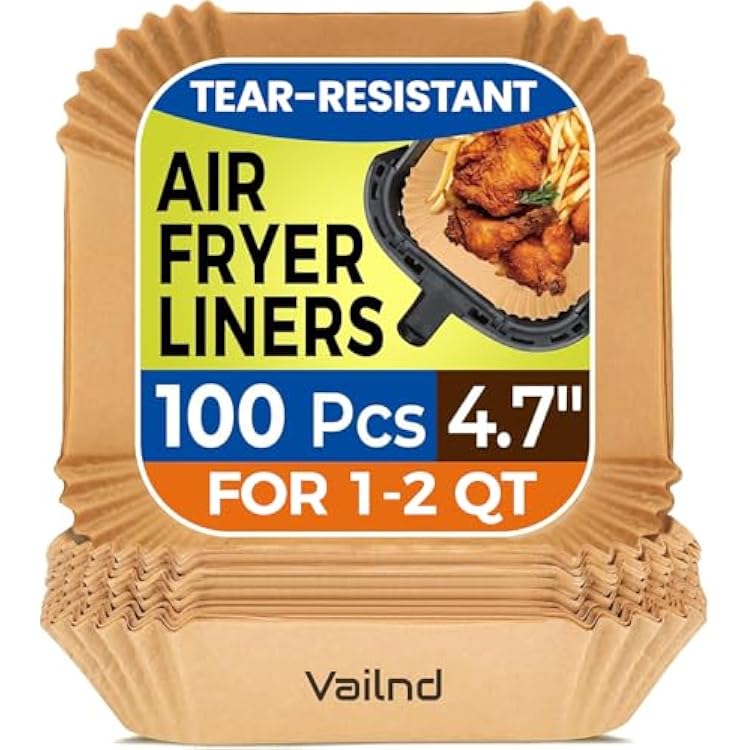 Small Air Fryer Liners Disposable, 2 QT Parchment Paper for COSORI 2.1 Qt Air Fryer, 100PCS 4.7 Inch Square Baking Paper Sheets for Mini Airfryer Basket
