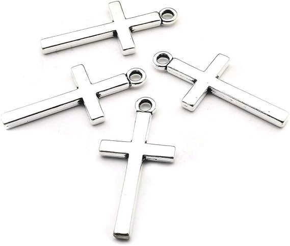 100pcs 13x27mm Silver Small Cross Charms Pendants Beads for Jewelry Making Crafting Findings Accessory for DIY Necklace Bracelet (7916)