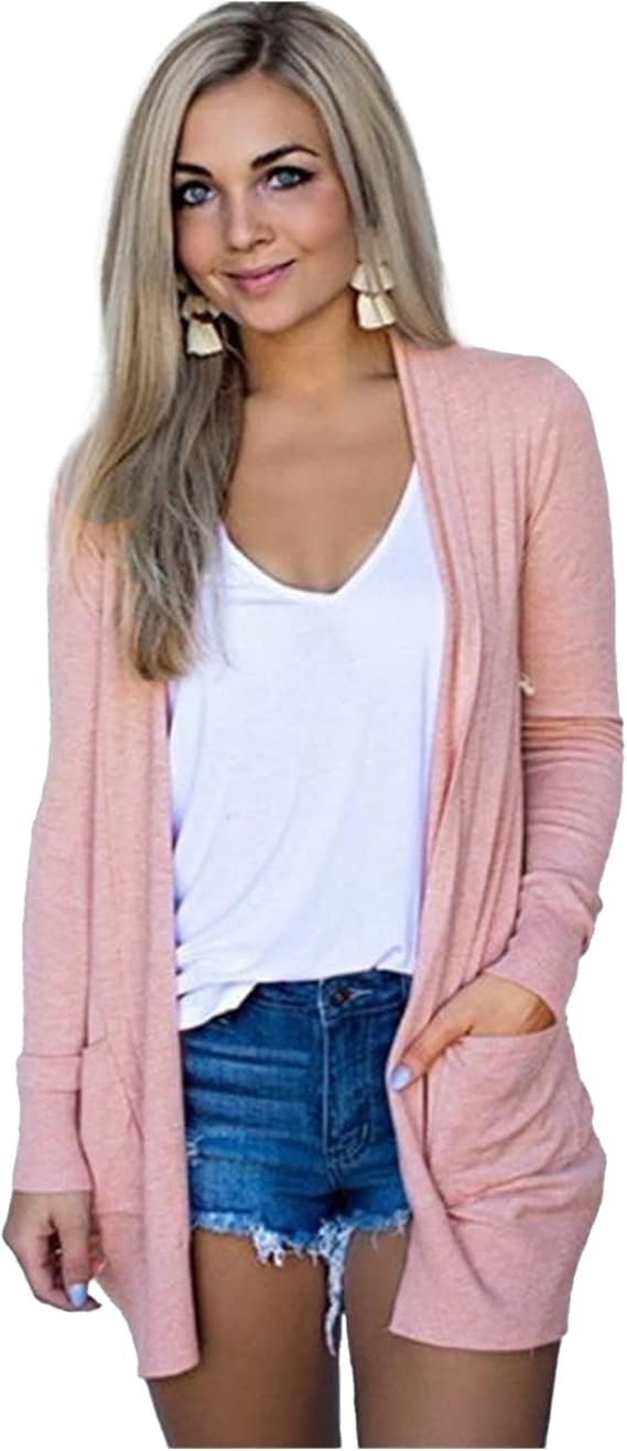 Women Cardigan 2023 Solid Color Pocket Basic Casual Lightweight Long Sleeve Regular Open Front Fall Blouse Halloween Costumes